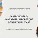 Gastronomía en Lanzarote con platos típicos, pescado fresco, papas arrugadas y vino volcánico de La Geria.
